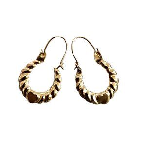 Ladies 14k yellow gold heart hoop earrings